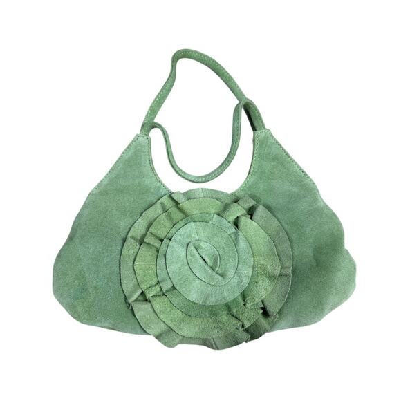 Green Leather Small Handbag Flower Front - Picture 1 of 8
